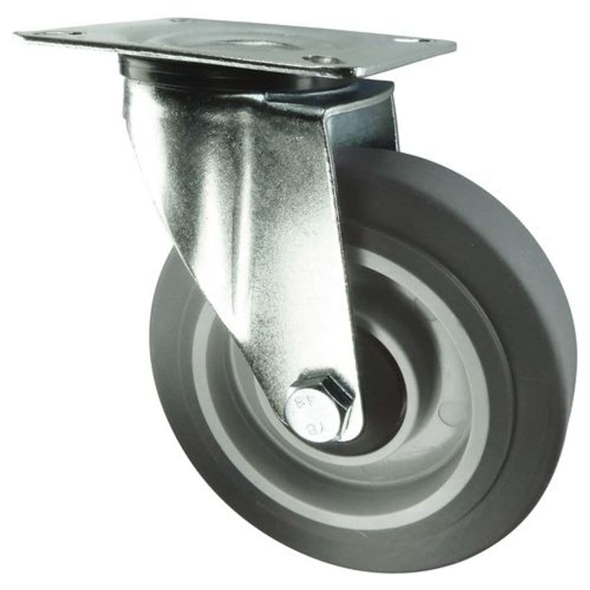 Slingsby Nylon Centre, Grey Rubber Tyred, Plate Fixing - Swivel 400234
