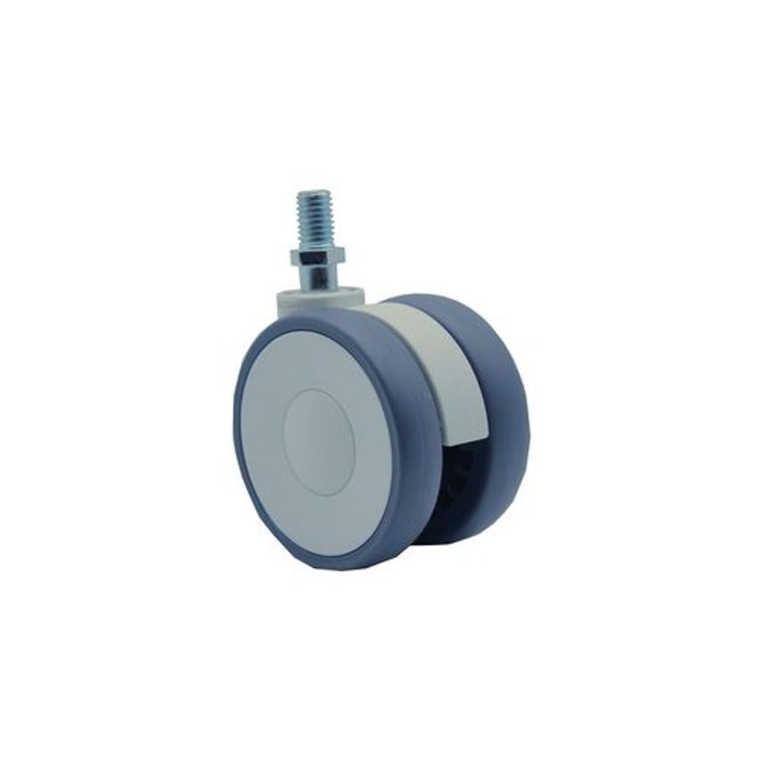 Slingsby Tente Polyurethane Tyred Twin Wheel Swivel Castors, Thread Fixing, 65mm