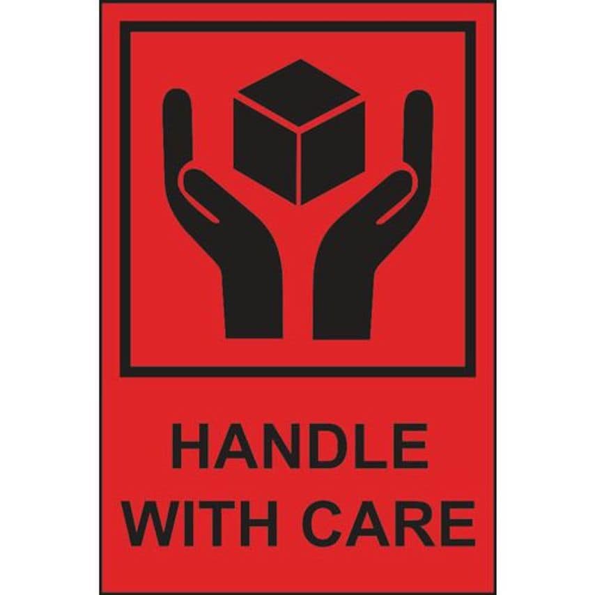 Slingsby Self Adhesive Packaging Labels - 150 X 100mm - Handle with Care 428868