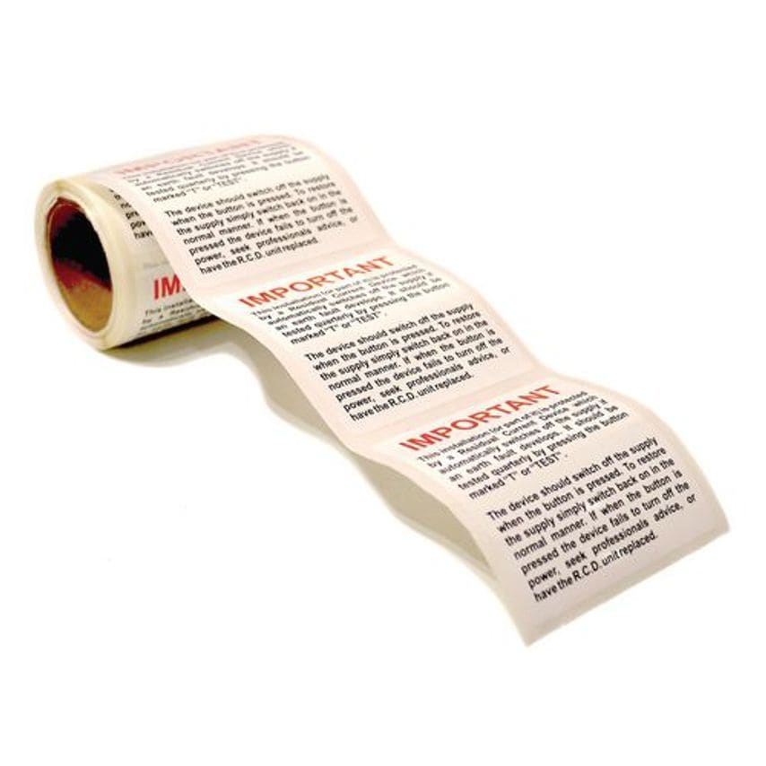 Slingsby Important RCD Test Label Labels 423422