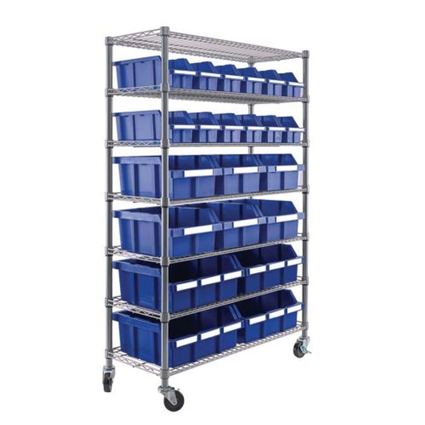 Shop Slingsby Mobile Chrome Plated Steel Wire Shelving with Blue Bins