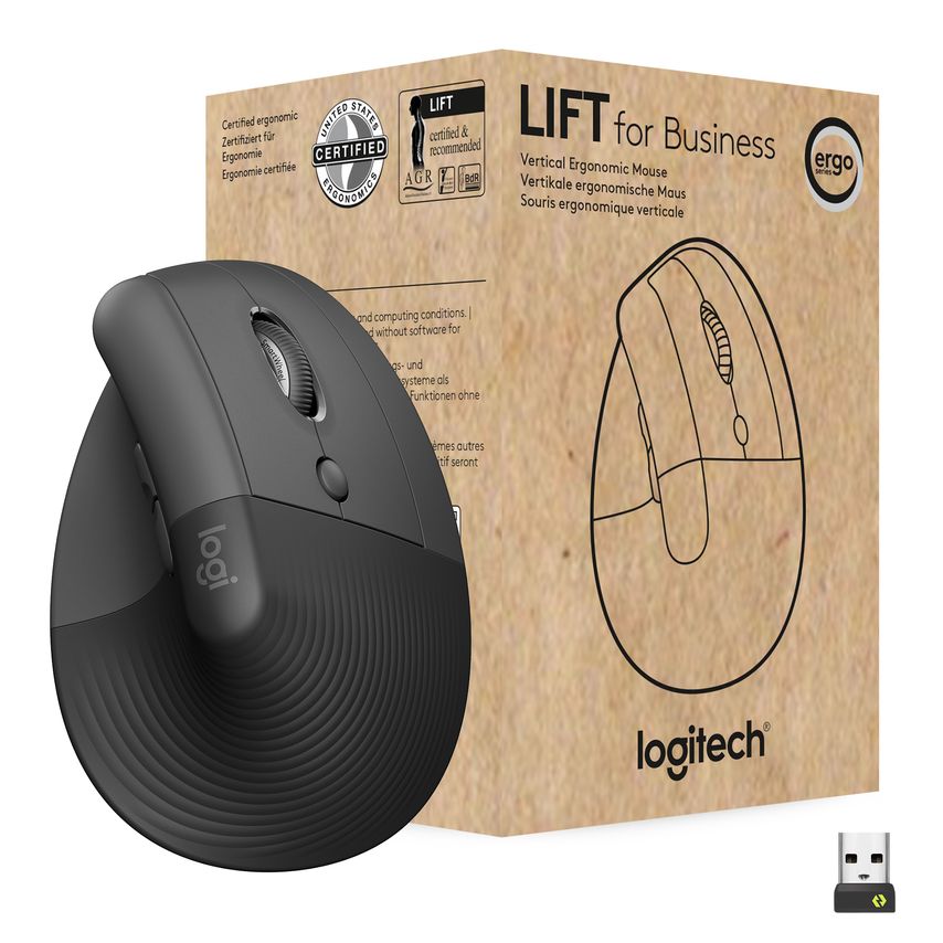 Logitech Lift Vertical Ergonomic Mouse for Business, Right-hand, Vertical Design