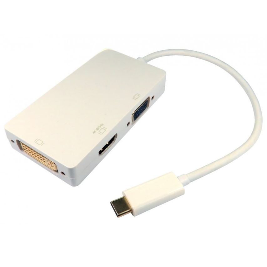 Cables Direct USB3C-HDV024K Video Cable Adapter USB Type-C VGA + HDMI + DVI Whit