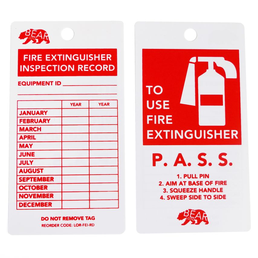 BearTOOLS BearLOTO Fire Extinguisher Inspection Tag Red, Pack of 20