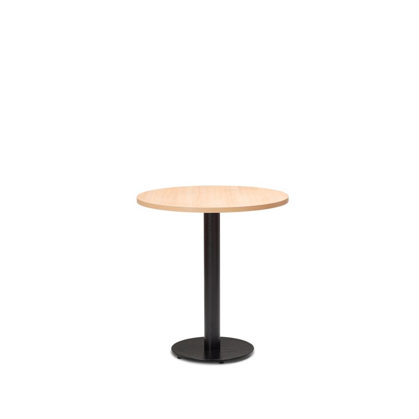 Forza table Black Cast Metal Dining Base & 700mm Round Oak MFC Top