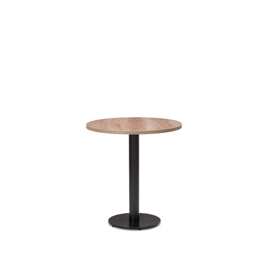 Forza table Black Cast Metal Dining Base & 800mm Round Grey Nebraska Oak MFC Top