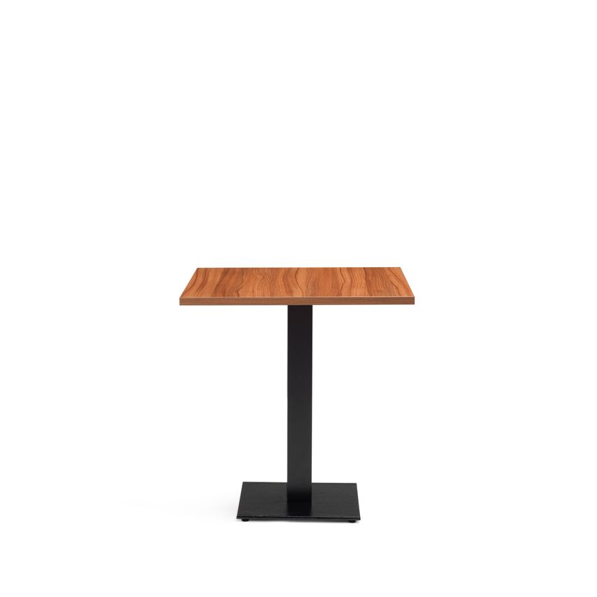 Forza table Black Cast Metal Dining Base & 700mm Square Walnut MFC Top