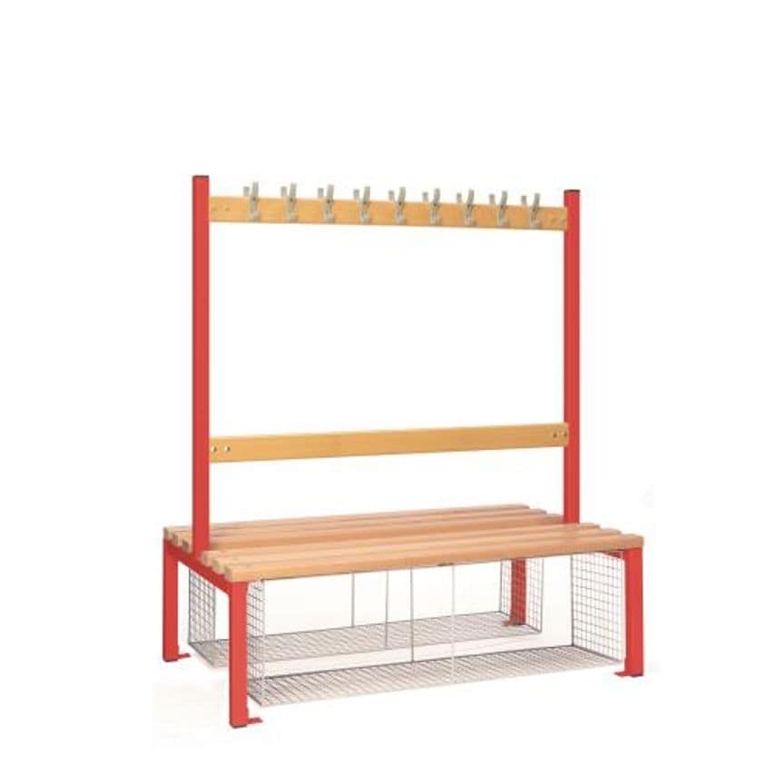 Slingsby Childrens Single Sided Cloakroom Bench with Shoe Trays, Red Frame, 1200