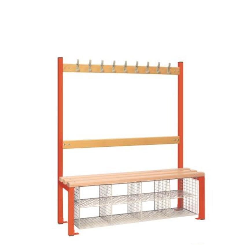 Slingsby Childrens Single Sided Cloakroom Bench with 8 Shoe Baskets, Red Frame,