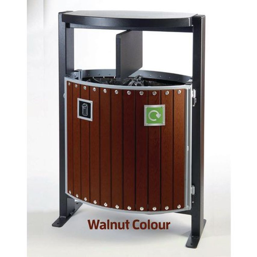 Slingsby Wood Effect Twin Litter Recycling Bin with Hood Colour Walnut