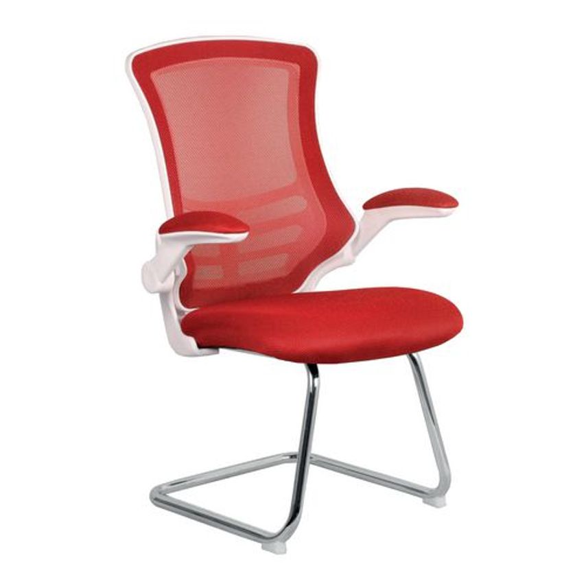 Slingsby High Back Mesh Cantilever Chair with Folding Arms and Black Frame, Red