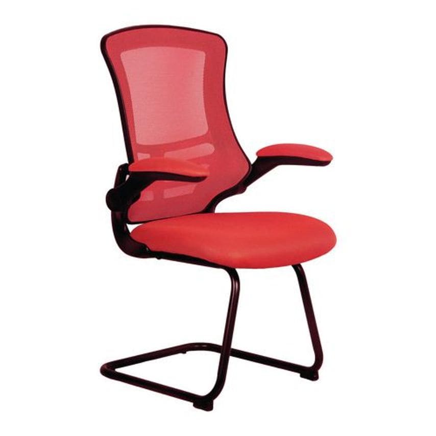 Slingsby High Back Mesh Cantilever Chair with Folding Arms and Black Frame, Red