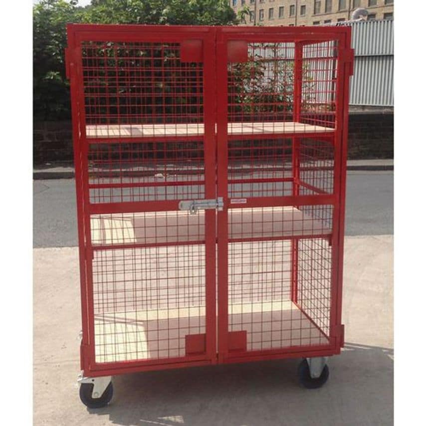 Slingsby Mobile Mesh Security Cages with 3 Adjustable Plywood Shelves Overall De