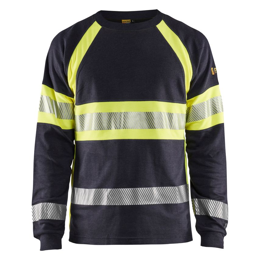 Blaklader Flame Resistant Long Sleeve T-Shirt 3484 Navy Blue Hi-vis Yellow 4XL