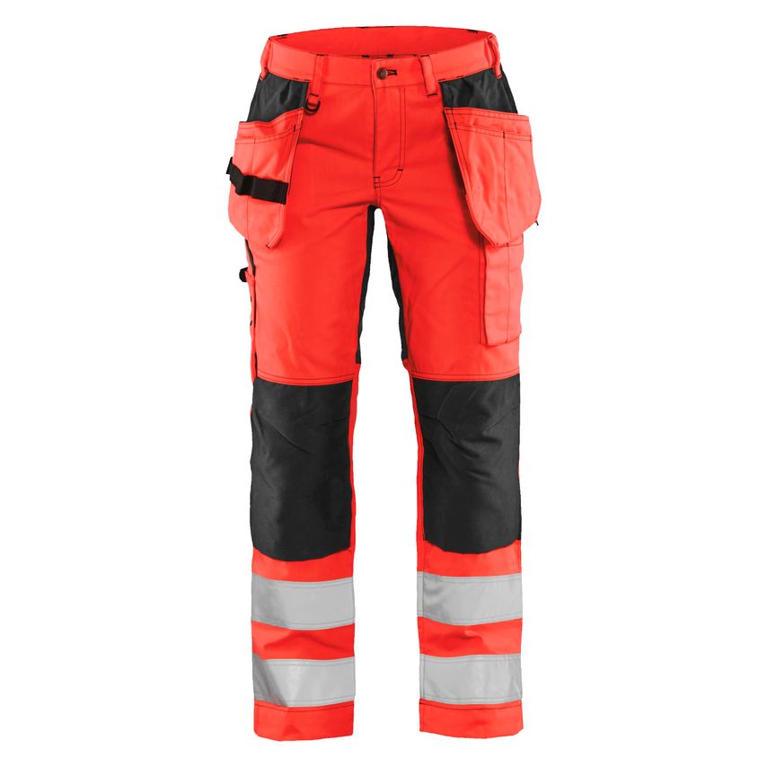 Blaklader Women's Hi-Vis Trousers with Stretch 7163 Red Hi-Vis Black D23 UK-20S
