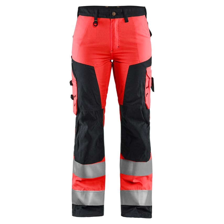 Blaklader Women's Hi-Vis Trousers without Nail Pockets 7155 Red Hi-Vis Black C40