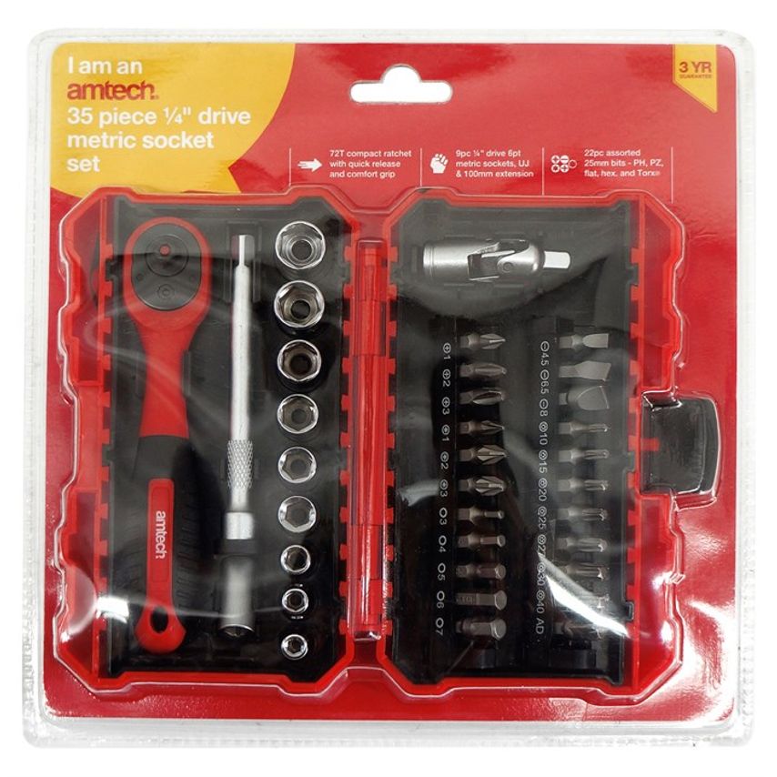 Amtech 35 Piece 1/4" Drive Metric Socket Set