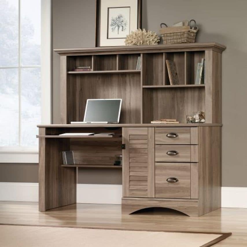Teknik Louvre Hutch Homeoffice Desk Salt Oak