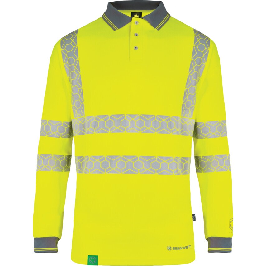 Beeswift Recyclable Hi-Vis Long Sleeve Polo Shirt Yellow (4XL)
