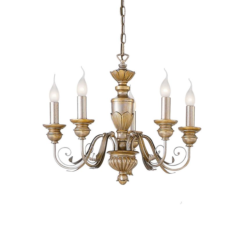 Ideal Lux Lighting Dora 5 Light Chandelier Antique Brass Finish, E14