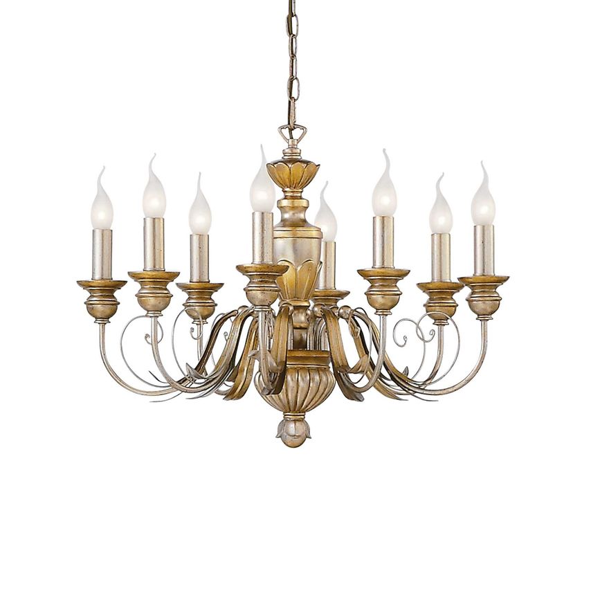 Ideal Lux Lighting Dora 8 Light Chandelier Antique Brass Finish, E14