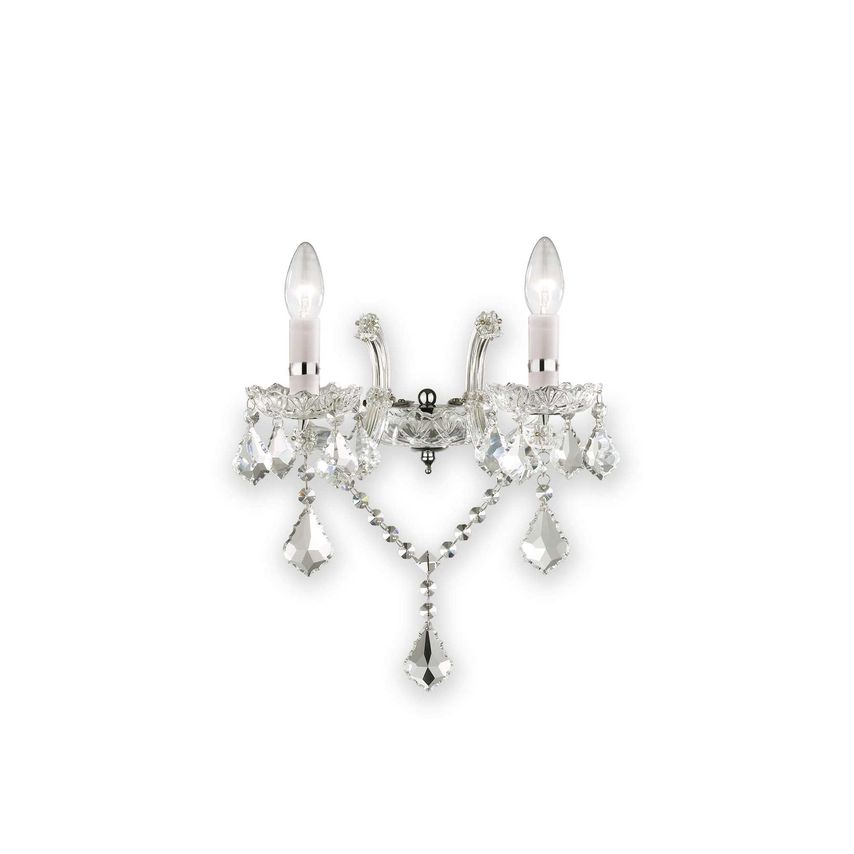Netlighting Florian 2 Light Indoor Glass Candle Wall Light Chrome with Crystals,