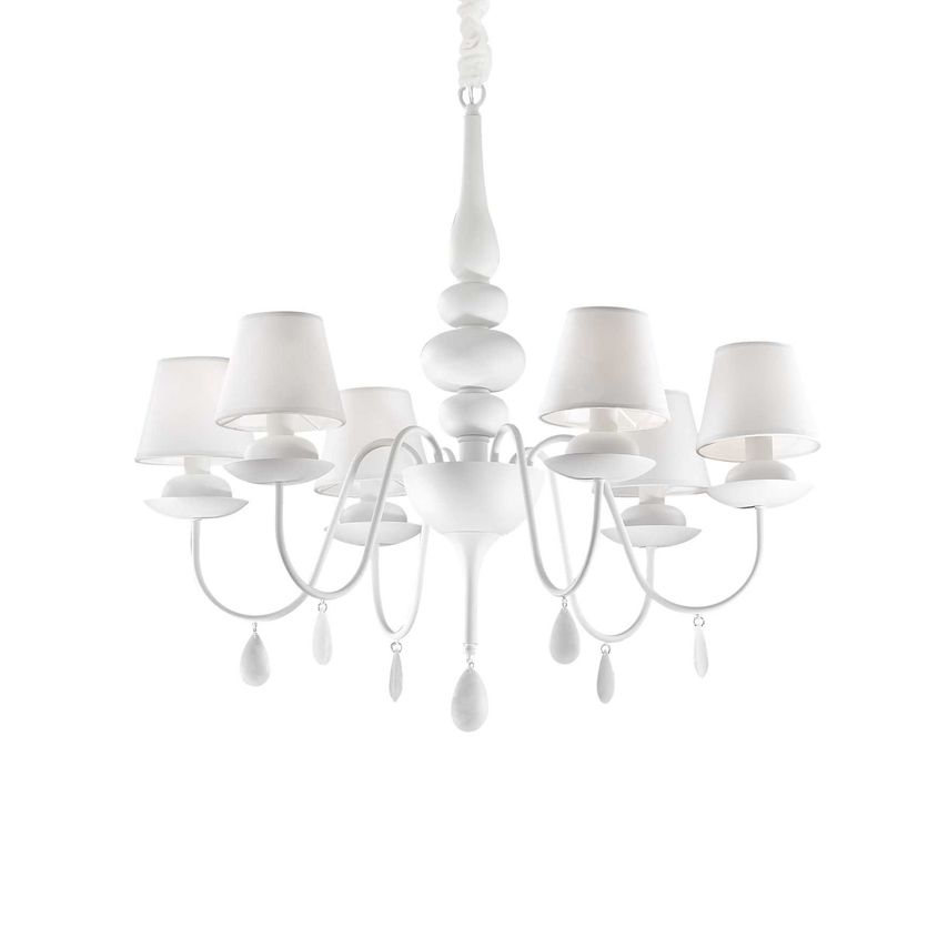 Ideal Lux Lighting Blanche 6 Light Multi Arm Chandelier White Finish, E14