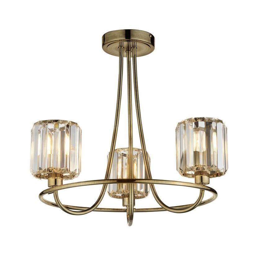 Endon Berenice 3 Light Multi Arm Glass Shade Semi Flush Ceiling Lamp Antique Bra