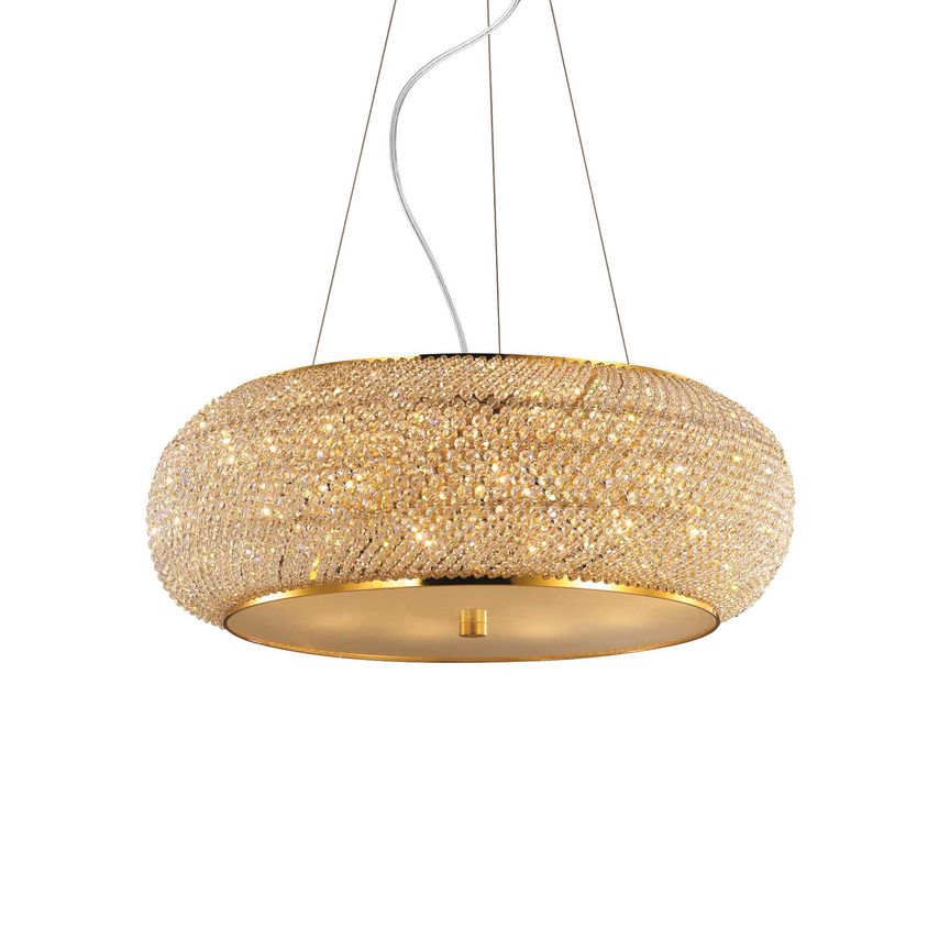 Ideal Lux Lighting Pasha' 10 Light Ceiling Pendant Gold with Crystals, E14