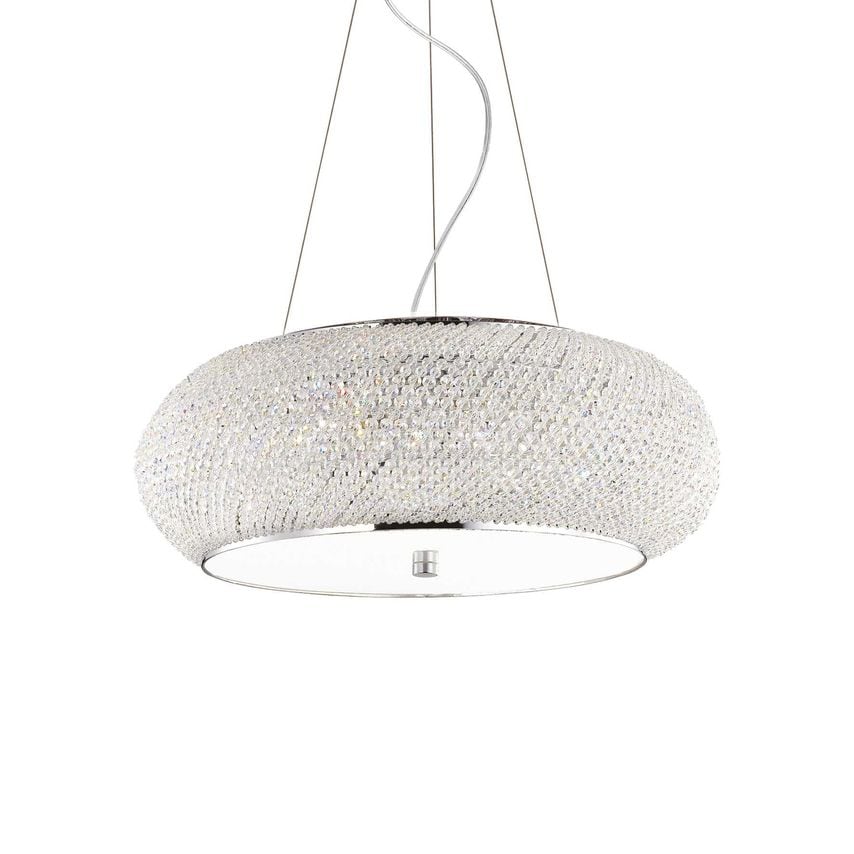 Ideal Lux Lighting Pasha' 10 Light Ceiling Pendant Chrome with Crystals, E14