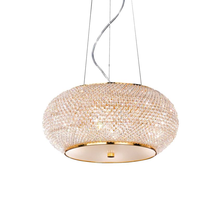Ideal Lux Lighting Pasha' 6 Light Ceiling Pendant Gold with Crystals, E14