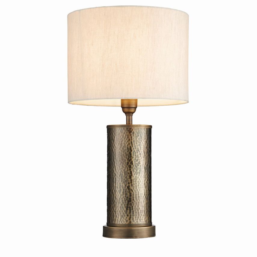 Endon Indara 1 Light Table Lamp Aged Bronze, Aged Hammered Bronze Plate, E27