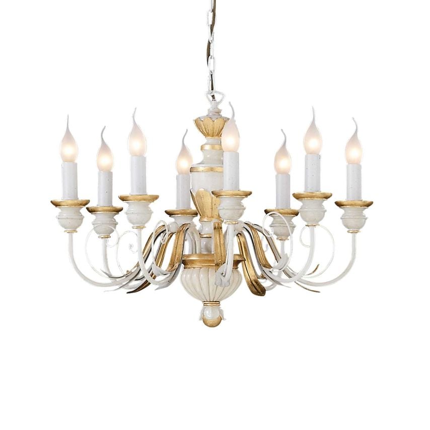 Netlighting Firenze 8 Light Chandelier Ivory, Gold Finish, E14