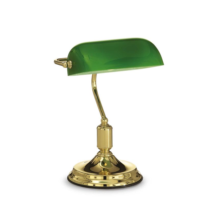 Ideal Lux Lighting Lawyer 1 Light Banker Lamp Gold with Green Glass Shade, E27