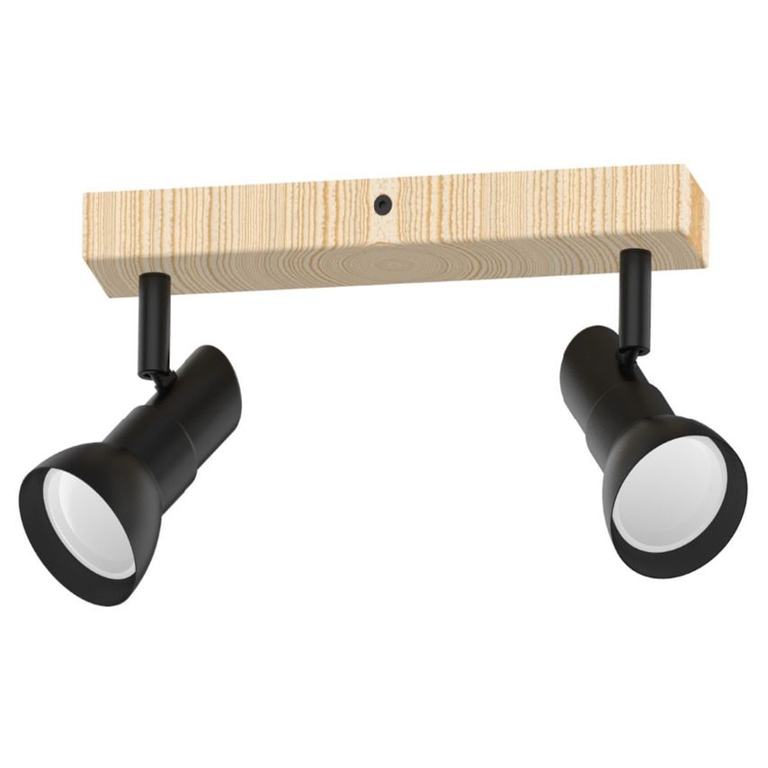Zumaline Triest Twin Ceiling Spotlight, Matt Black, Wood, 2x GU10