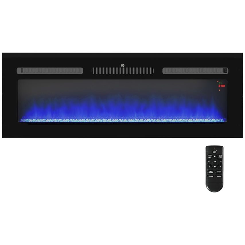 Outsunny 127cm Electric Fireplace Insert Recessed Wall Mounted Electric Fire wit