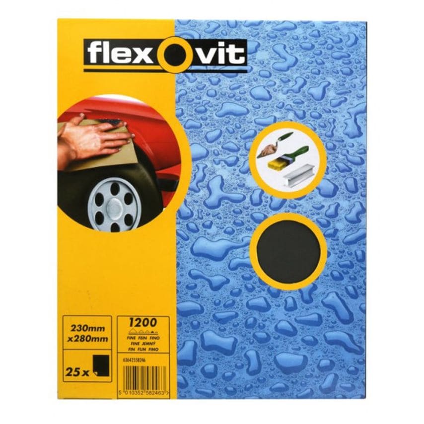 Flexovit Wet & Dry Paper - P1200 - Pack of 25 - 66254471694