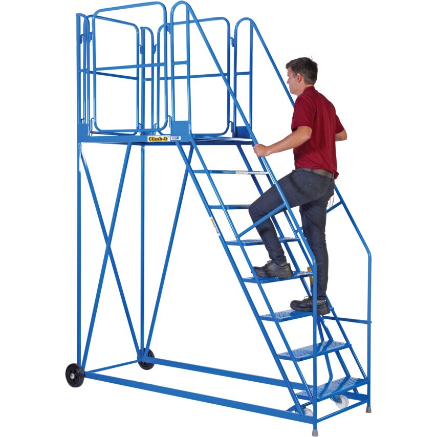 Climb-It Work Platform - Easy Slope - 1800 mm Platform - 10 Tread - Blue
