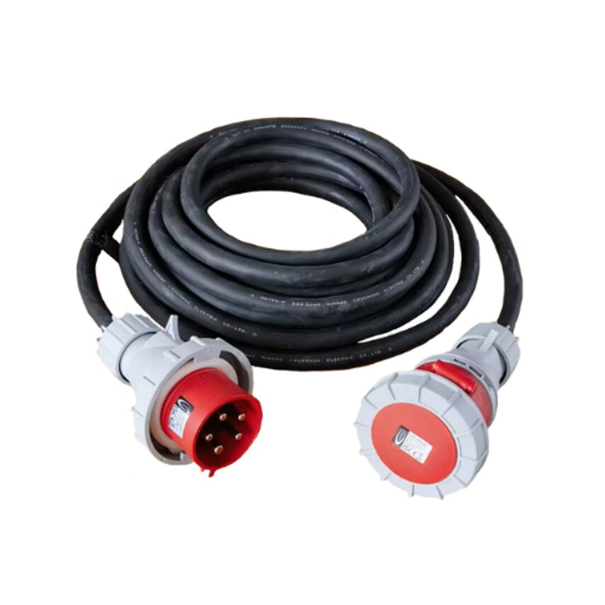 415V Rubber Extension Lead 10mx4mm with 32A 5Core Plug and Coupler