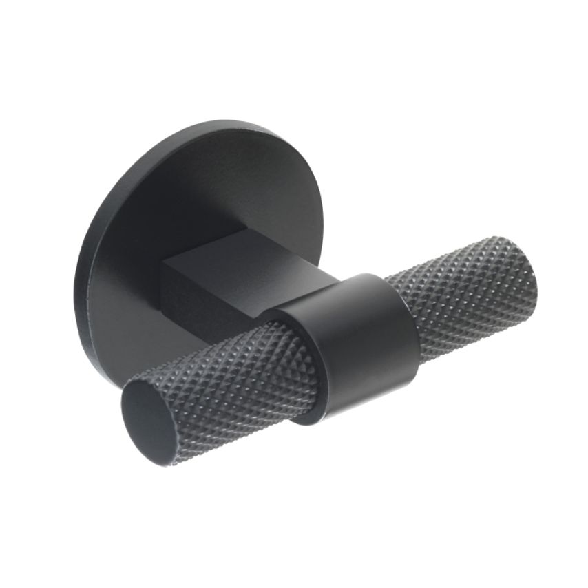 PWS Knurled T-Bar Handle Matt Black with 40mm Circular Backplate