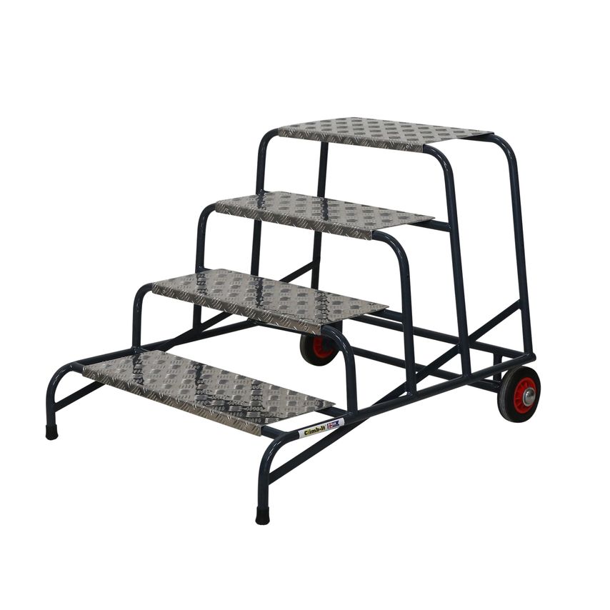 Climb-It Wide Work Steps 250mm Platform 4 Tread Chequer Plate Tread with Wheels