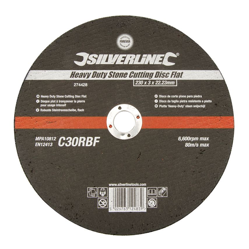 Silverline Heavy Duty Stone Cutting Disc Flat 230 X 3 X 22.23mm