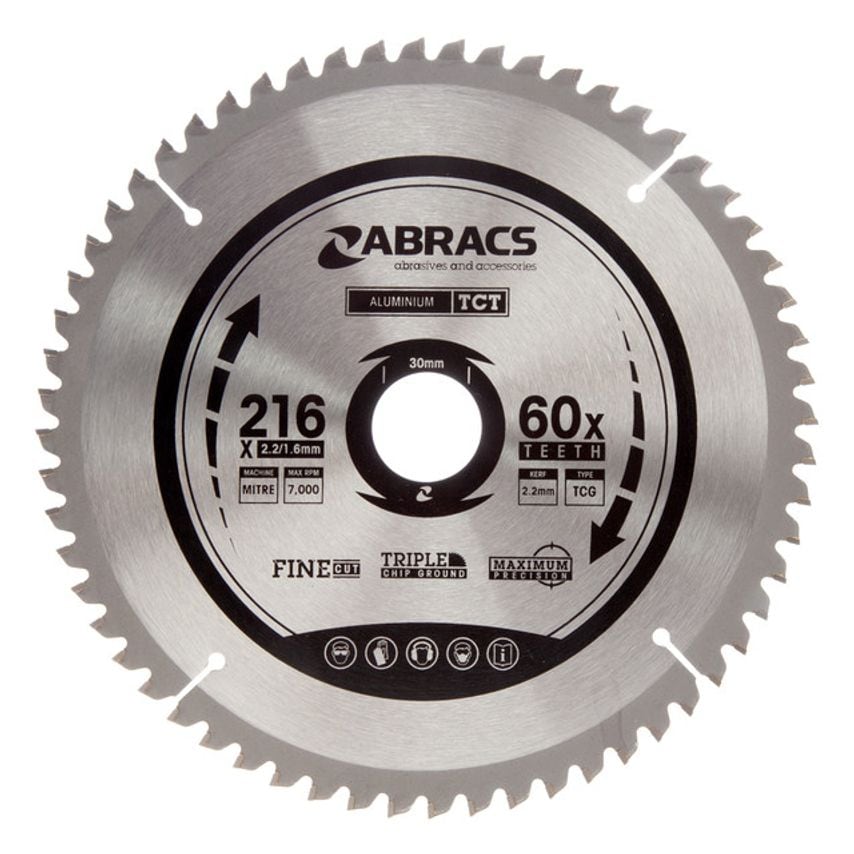Abracs TCTA21660 TCT Circular Saw Blade for Aluminium 216 x 30mm x 60T