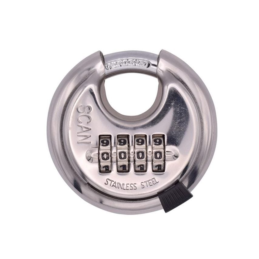 Scan Stainless Steel Disk Type Combination Padlock 70mm SCAPLSS70CD