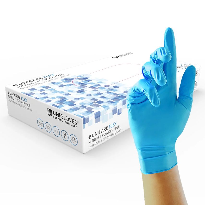 UNIGLOVES Unicare Flex Nitrile Blue Ultra-Lightweight Nitrile Single- you get 10