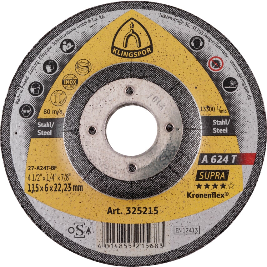 Klingspor A624T Grinding Disc DPC115X6X22MM