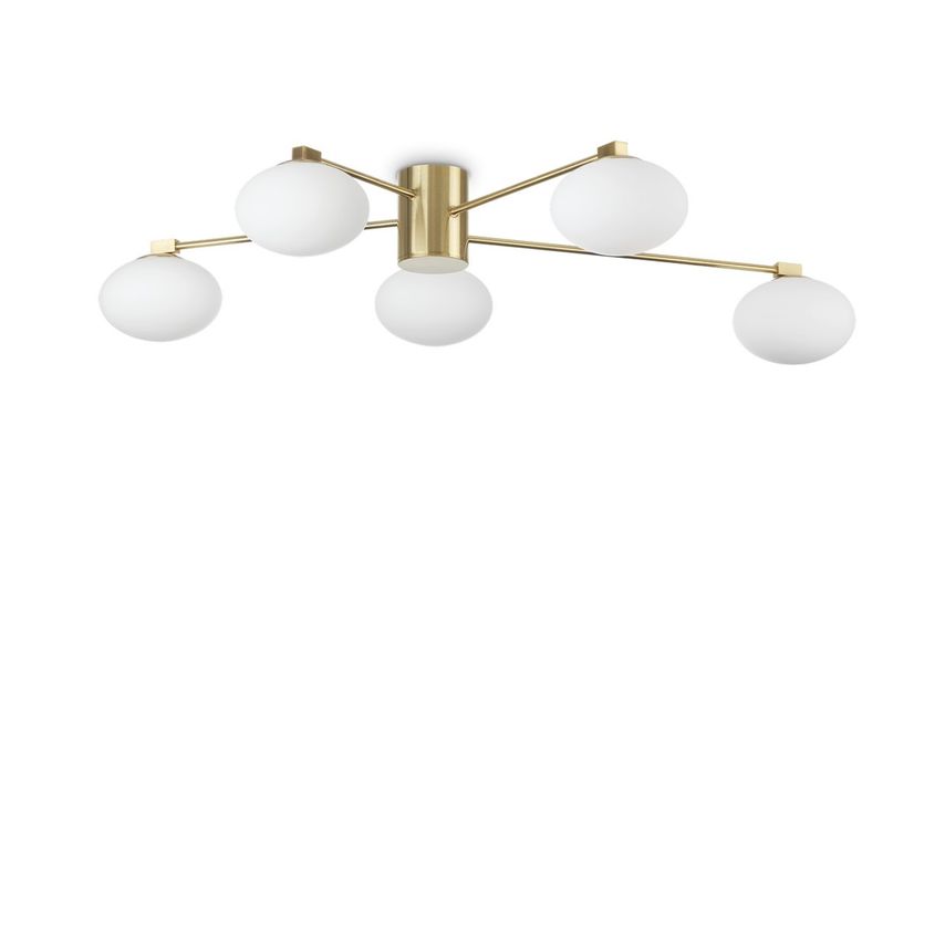 Ideal Lux Lighting Hermes 5 Light Globe Multi Arm Semi Flush Ceiling Lamp Brass