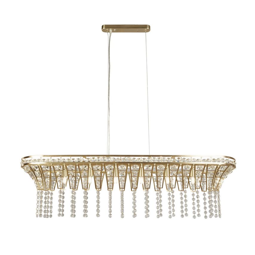 Searchlight Lighting Gemma 8 Light Bar Pendant Satin Brass Clear Crystal