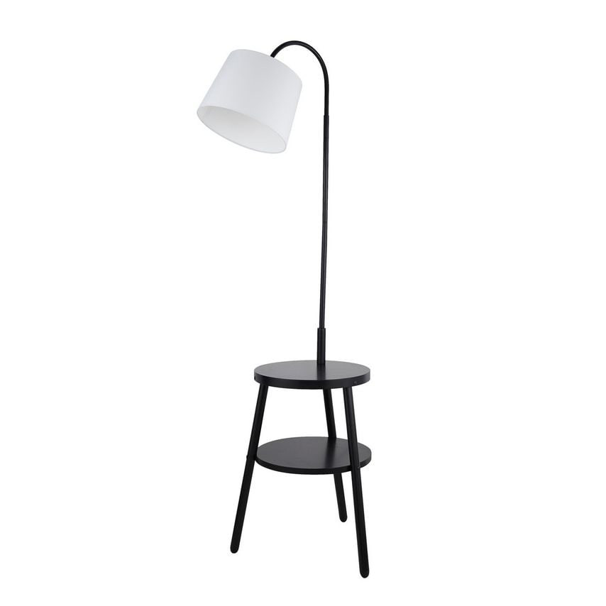 Searchlight Lighting Ridge Shelf Floor Lamp Black Wood White Fabric