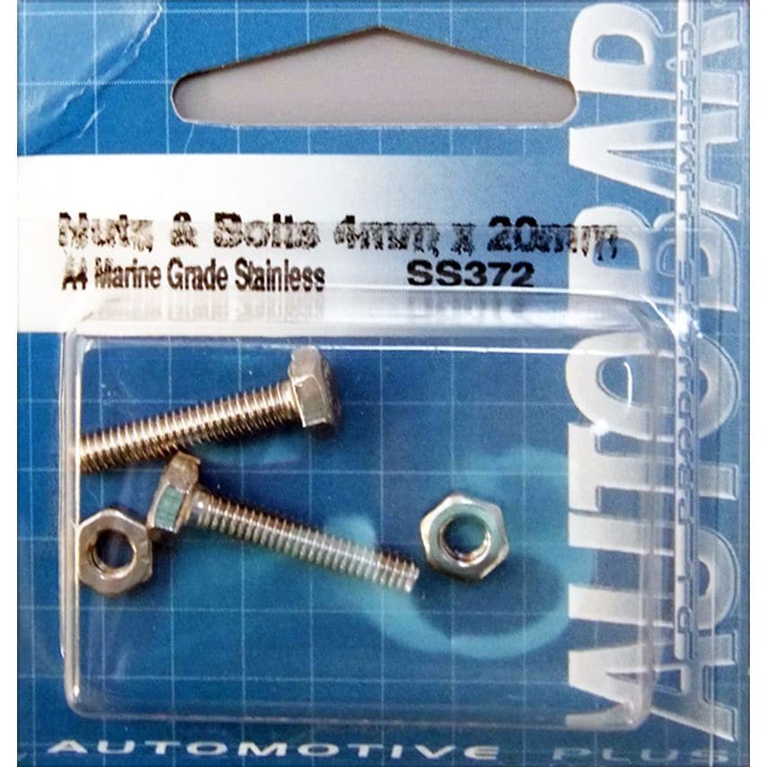 AUTOBAR A4 Marine Grade Stainless Nuts Bolts 4mm x 20m - SS372- you get 88